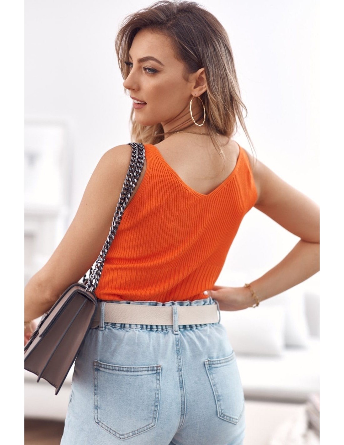 Fitted ribbed top with straps, orange MP32859 - Online store - Boutique